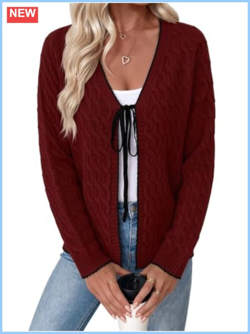 Chunky Cable Knit Bow Tie Front Cardigan Women's Long Sleeve Sweater